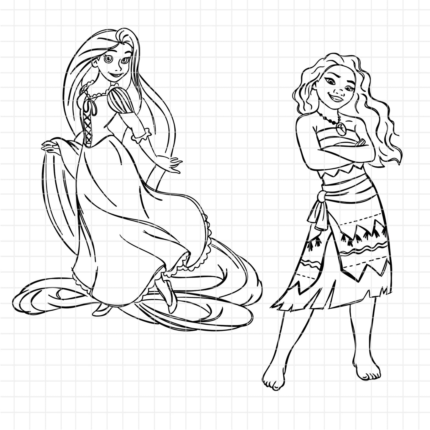 COD1673 - Disney Princess line art bundle, Disney princess clipart Svg, Png, Eps, Dxf, Jpeg, vector.