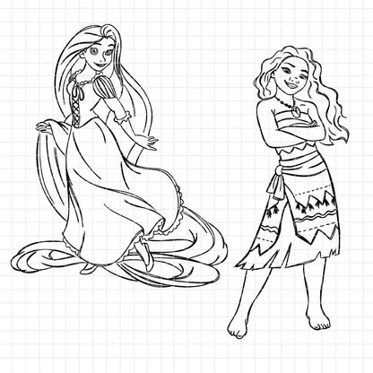 COD1673 - Disney Princess line art bundle, Disney princess clipart Svg, Png, Eps, Dxf, Jpeg, vector.