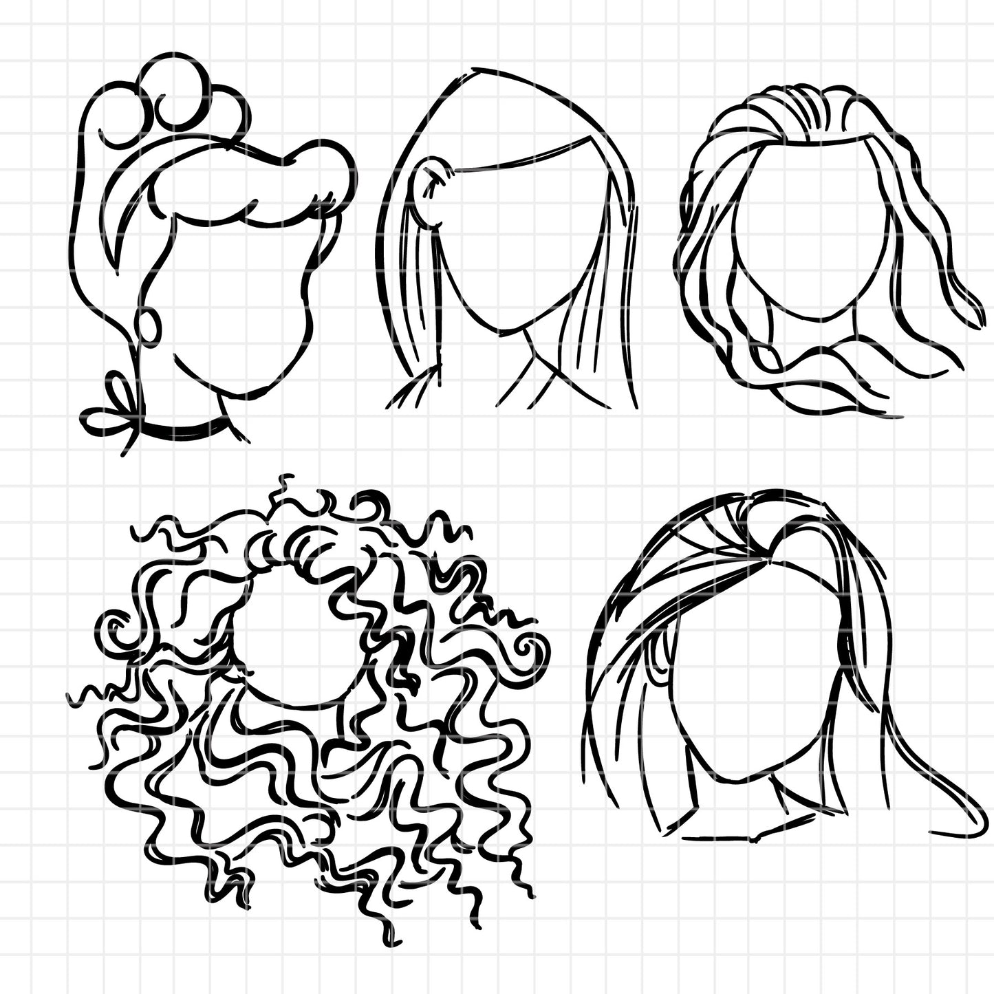 COD1675 - Disney Princess faces outline bundle, Disney princess clipart Svg, Png, Eps, Dxf, Jpeg, vector.