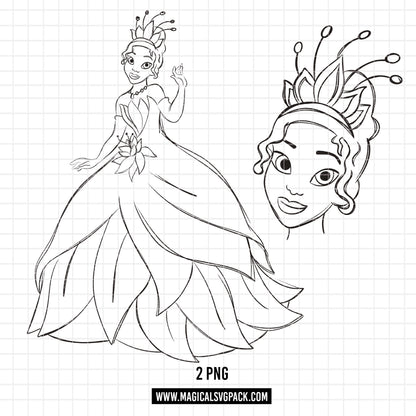 COD1676 - Princess Tiana Sketch bundle, Disney princess clipart PNG.