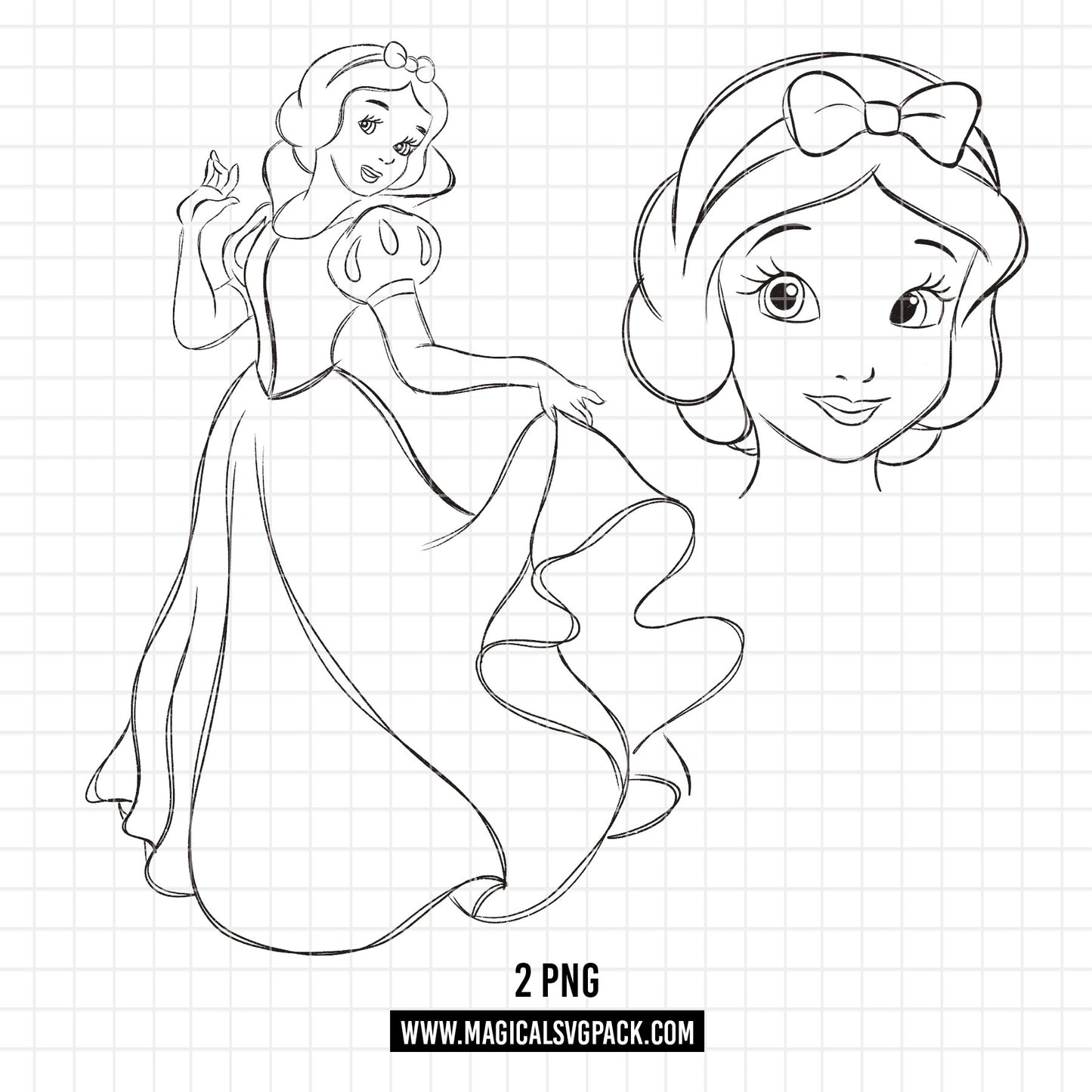 COD1678 - Princess Snow White Sketch bundle, Disney princess clipart PNG.