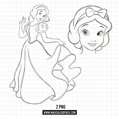 COD1678 - Princess Snow White Sketch bundle, Disney princess clipart PNG.