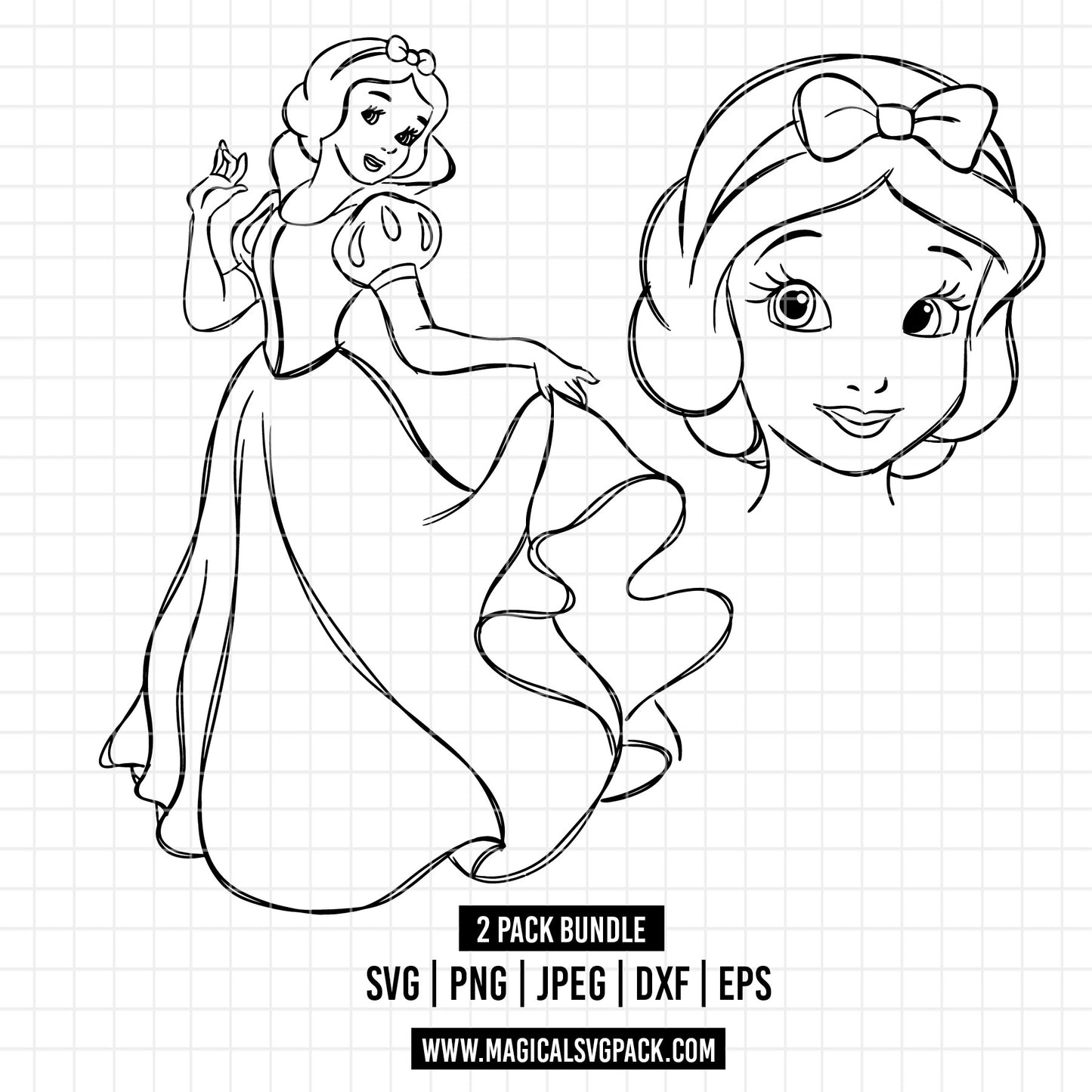 COD1679 - Princess Snow White Sketch bundle, Disney princess clipart Svg, Png, Eps, Dxf, Jpeg, vector.