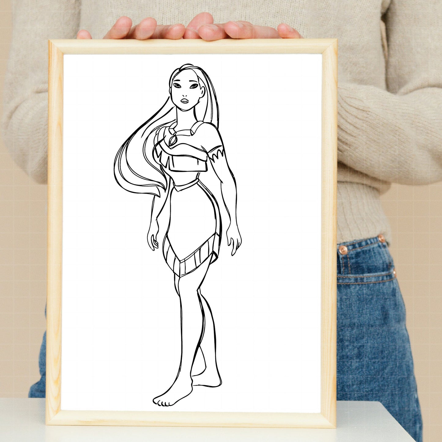 COD1681 - Princess Pocahontas Sketch bundle, Disney princess clipart Svg, Png, Eps, Dxf, Jpeg, vector.