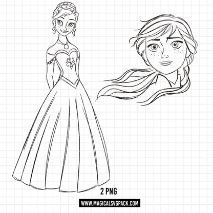 COD1682 - Princess Anna Sketch bundle, Disney princess clipart PNG.