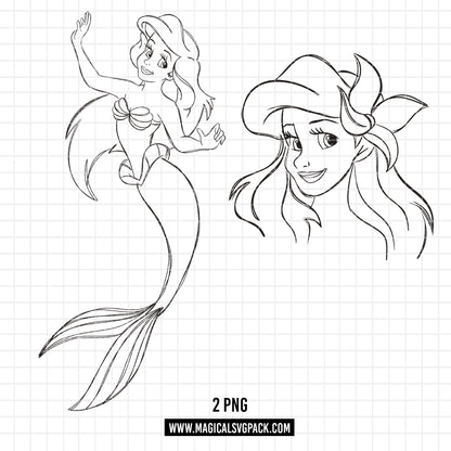 COD1684 - Princess Ariel Sketch bundle, Disney princess clipart PNG.