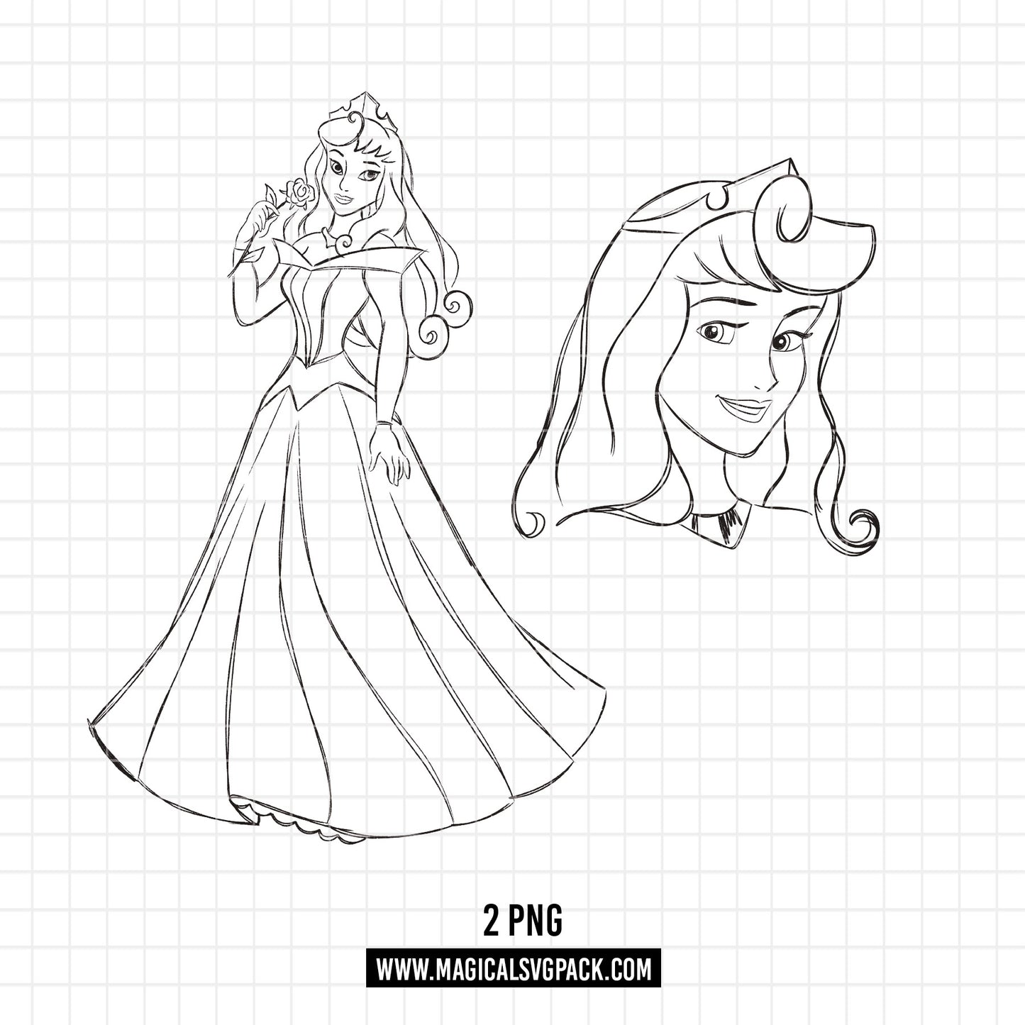 COD1686 - Princess Aurora Sketch bundle, Disney princess clipart PNG.