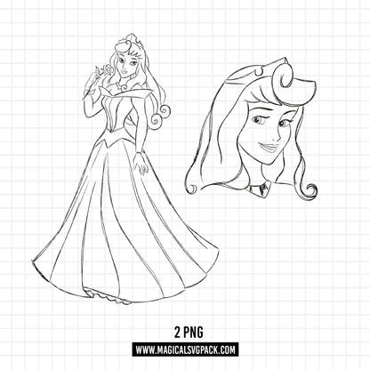 COD1686 - Princess Aurora Sketch bundle, Disney princess clipart PNG.