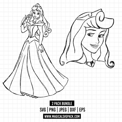 COD1687 - Princess Aurora Sketch bundle, Disney princess clipart Svg, Png, Eps, Dxf, Jpeg, vector.