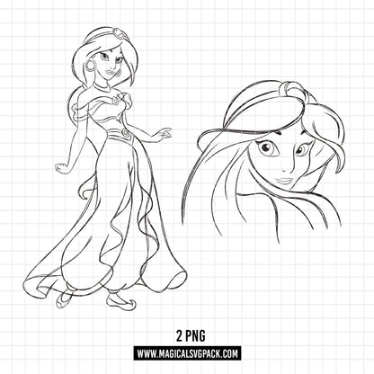 COD1688 - Princess Jasmine Sketch bundle, Disney princess clipart PNG.