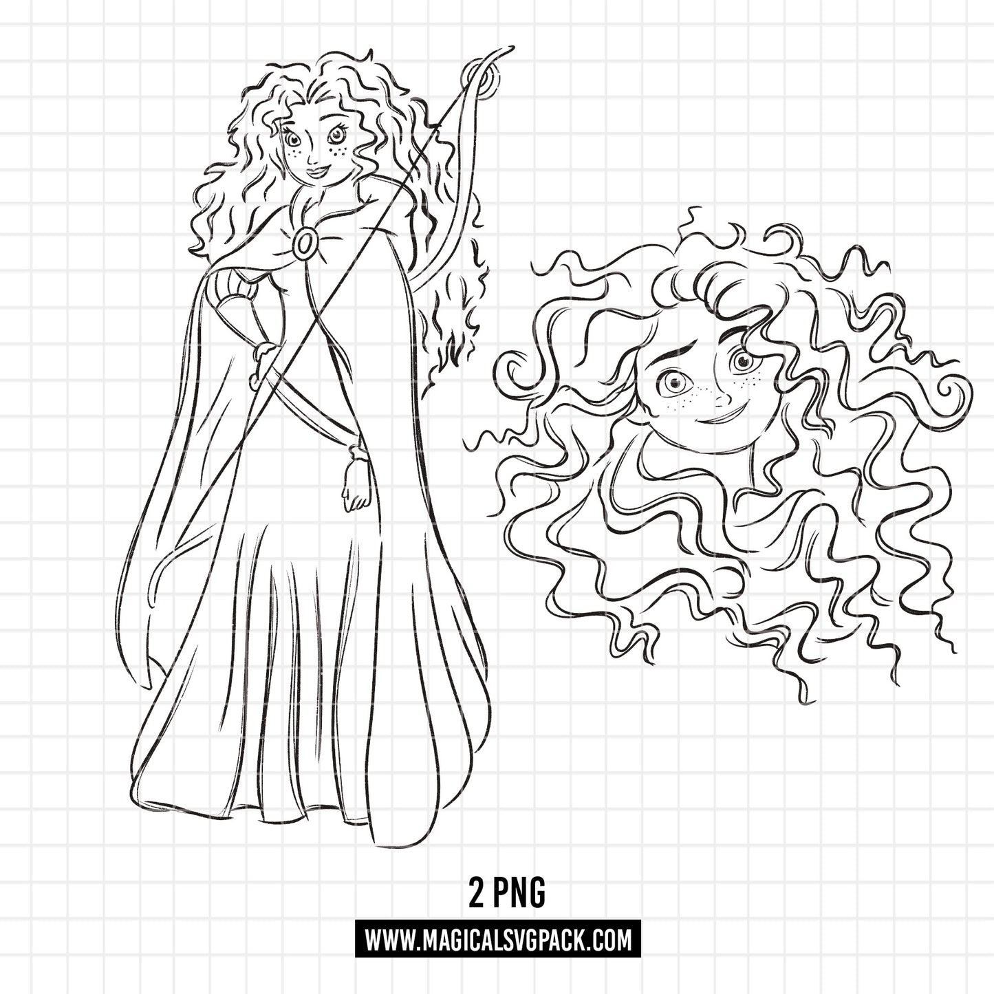 COD1692 - Princess Merida Sketch bundle, Disney princess clipart PNG.