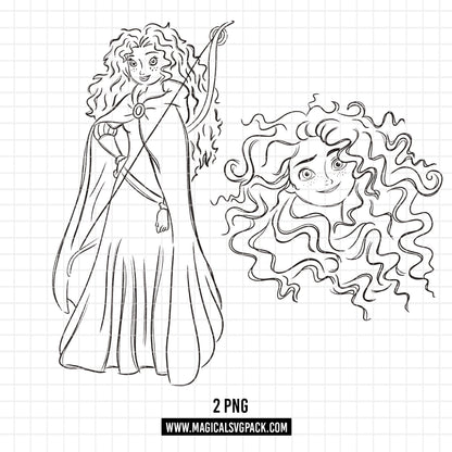 COD1692 - Princess Merida Sketch bundle, Disney princess clipart PNG.