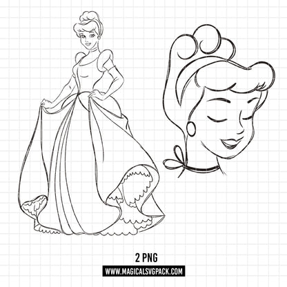 COD1694 - Princess Cinderella Sketch bundle, Disney princess clipart PNG.