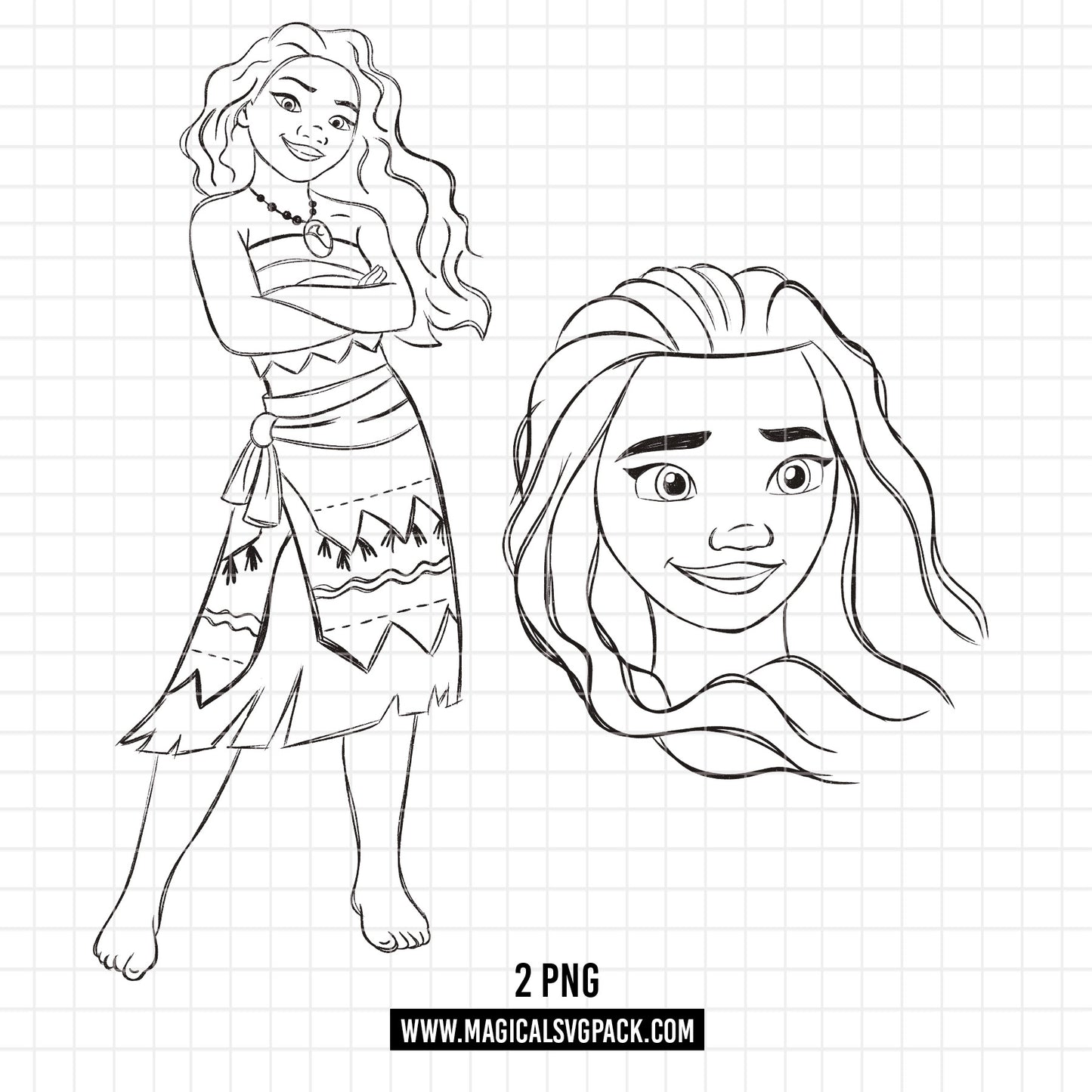 COD1696 - Princess Moana Sketch bundle, Disney princess clipart PNG.