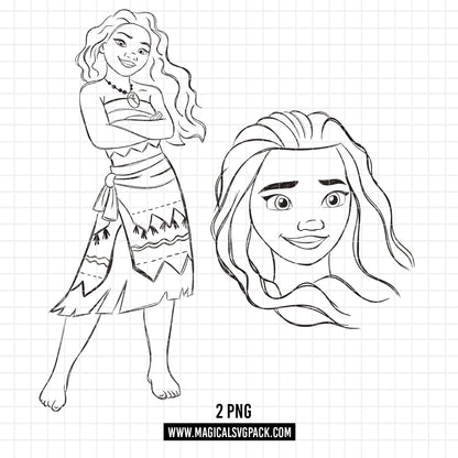 COD1696 - Princess Moana Sketch bundle, Disney princess clipart PNG.