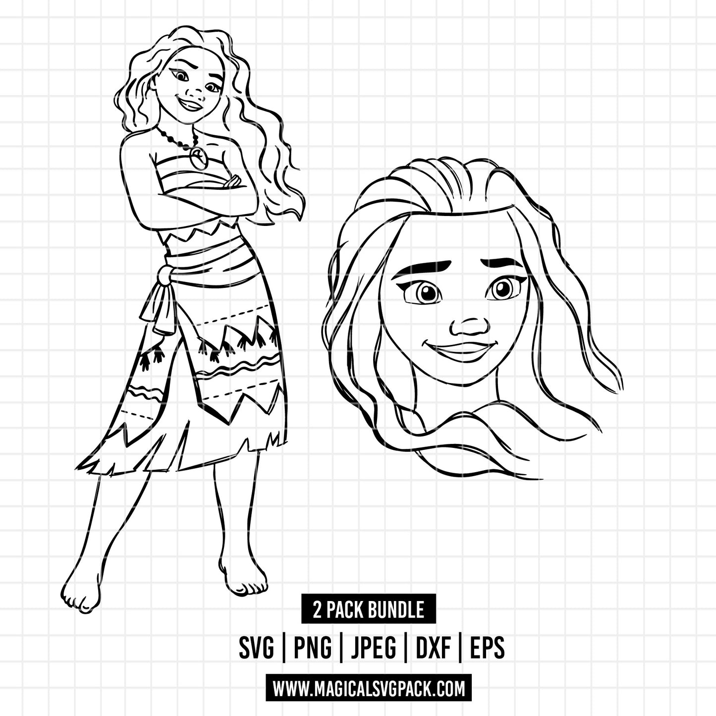 COD1697 - Princess Moana Sketch bundle, Disney princess clipart Svg, Png, Eps, Dxf, Jpeg, vector.