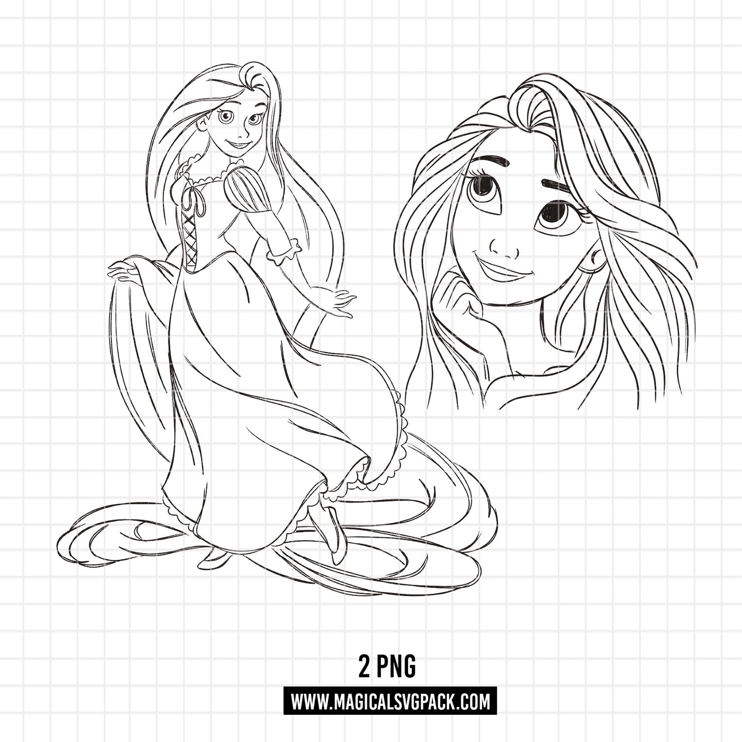 COD1700 - Princess Rapunzel Sketch bundle, Disney princess clipart PNG.