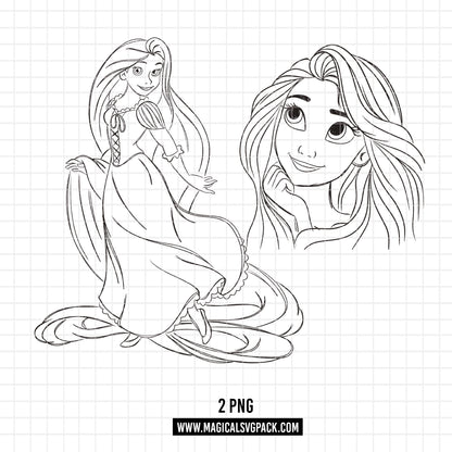 COD1700 - Princess Rapunzel Sketch bundle, Disney princess clipart PNG.
