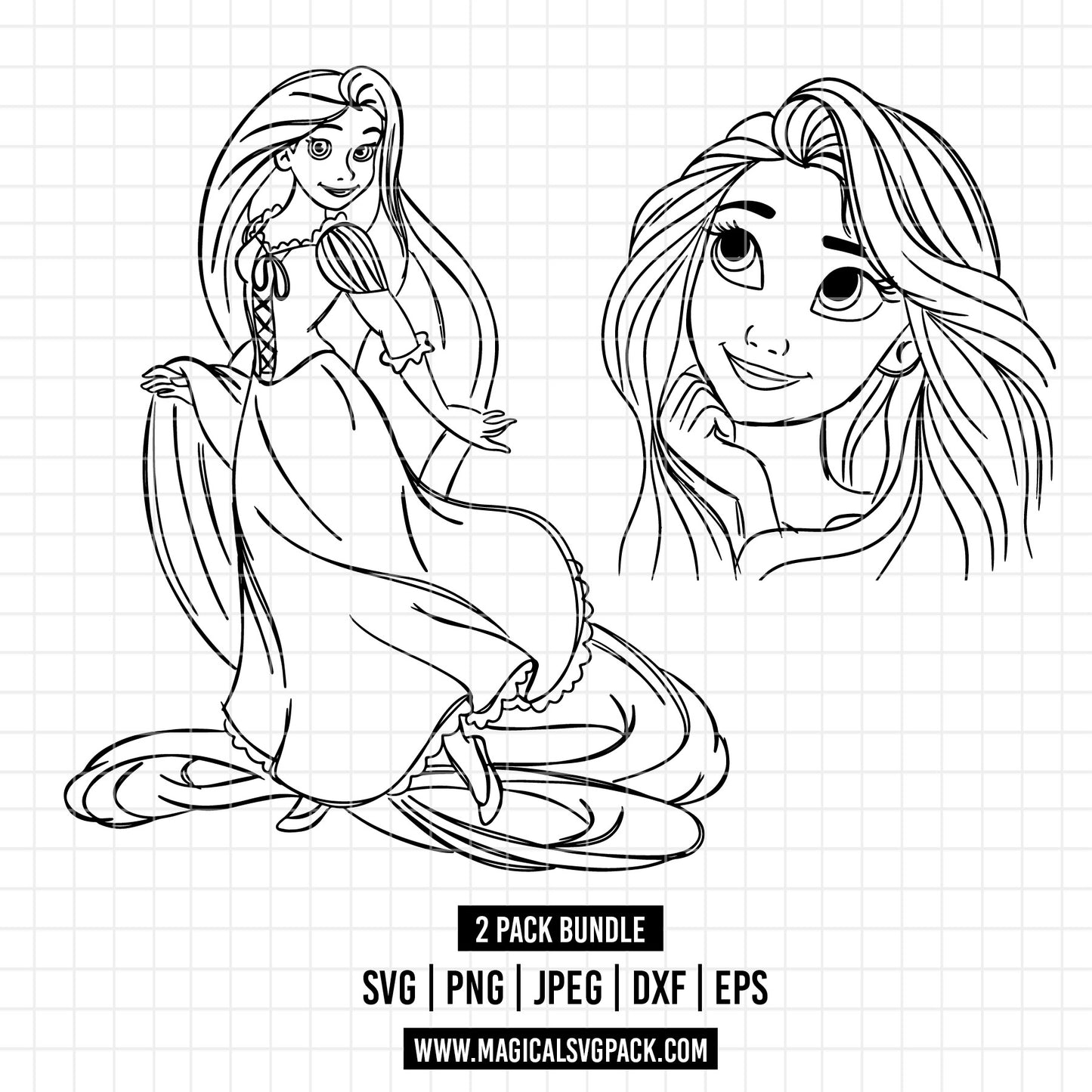 COD1701 - Princess Rapunzel Sketch bundle, Disney princess clipart Svg, Png, Eps, Dxf, Jpeg, vector.