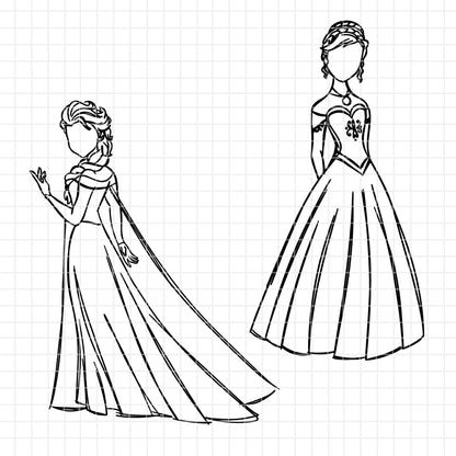 COD1702 - Disney Princess Sketch bundle, Disney princess clipart Svg, Png, Eps, Dxf, Jpeg, vector.