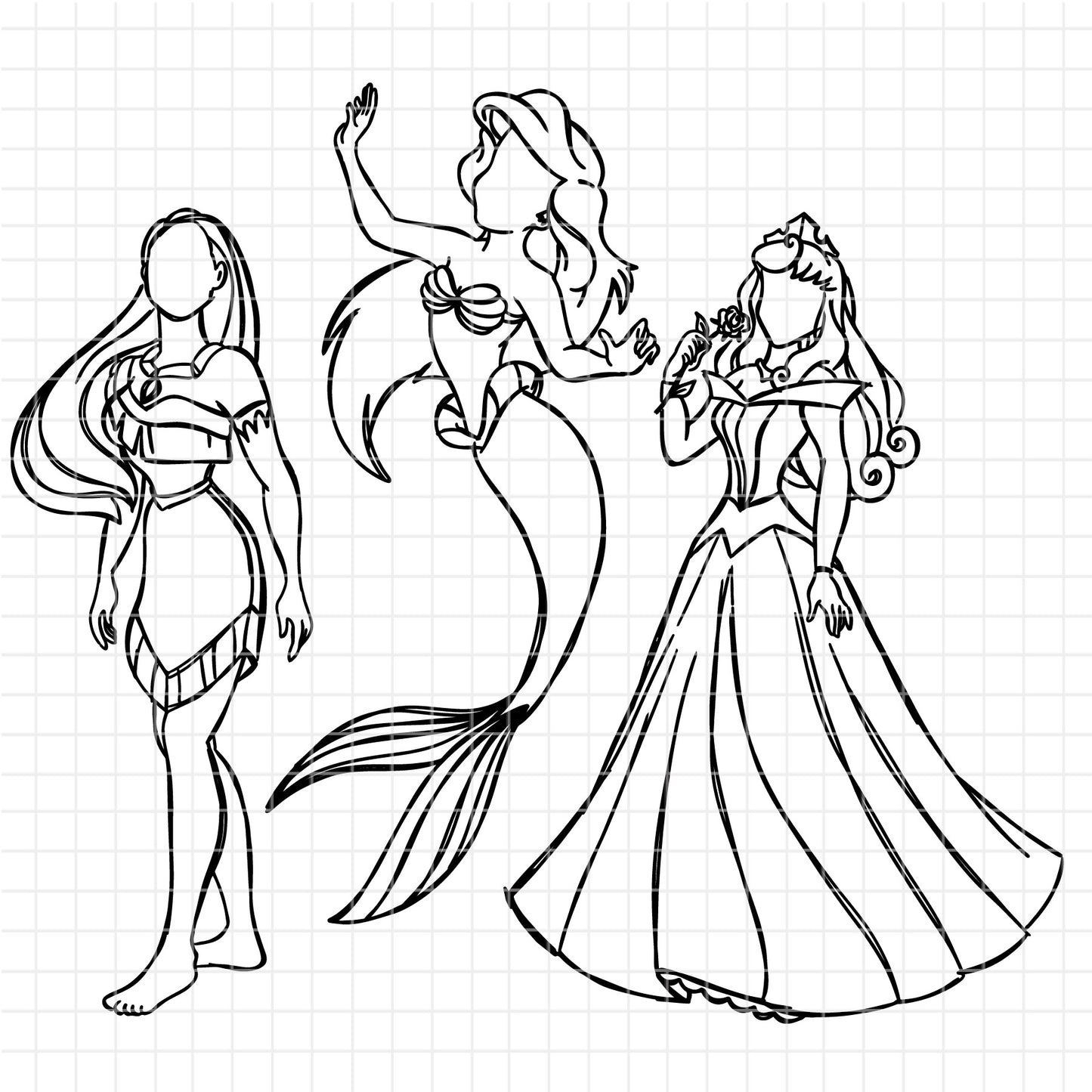 COD1702 - Disney Princess Sketch bundle, Disney princess clipart Svg, Png, Eps, Dxf, Jpeg, vector.