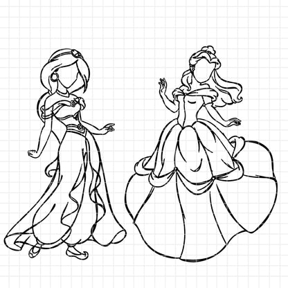 COD1702 - Disney Princess Sketch bundle, Disney princess clipart Svg, Png, Eps, Dxf, Jpeg, vector.