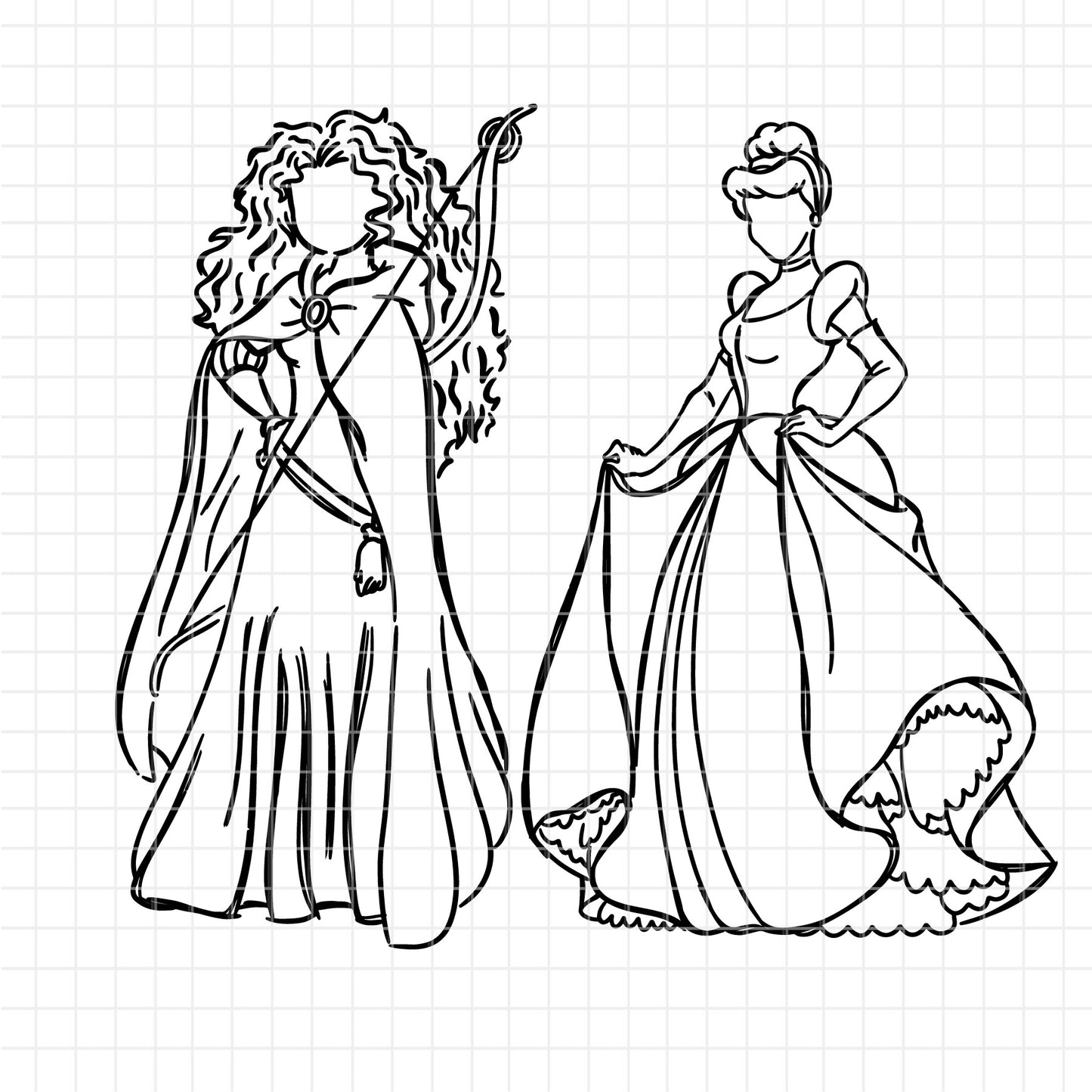 COD1702 - Disney Princess Sketch bundle, Disney princess clipart Svg, Png, Eps, Dxf, Jpeg, vector.