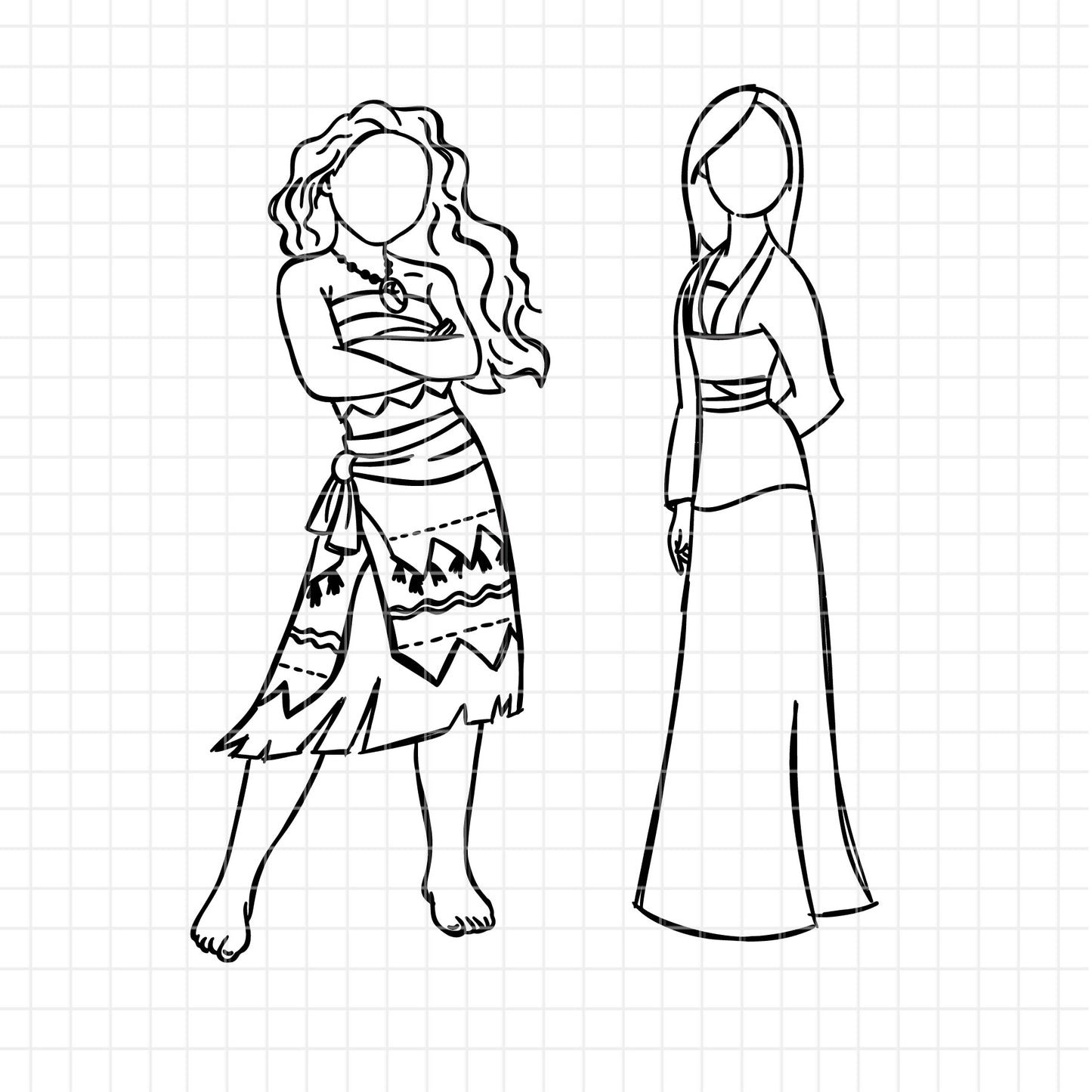 COD1702 - Disney Princess Sketch bundle, Disney princess clipart Svg, Png, Eps, Dxf, Jpeg, vector.