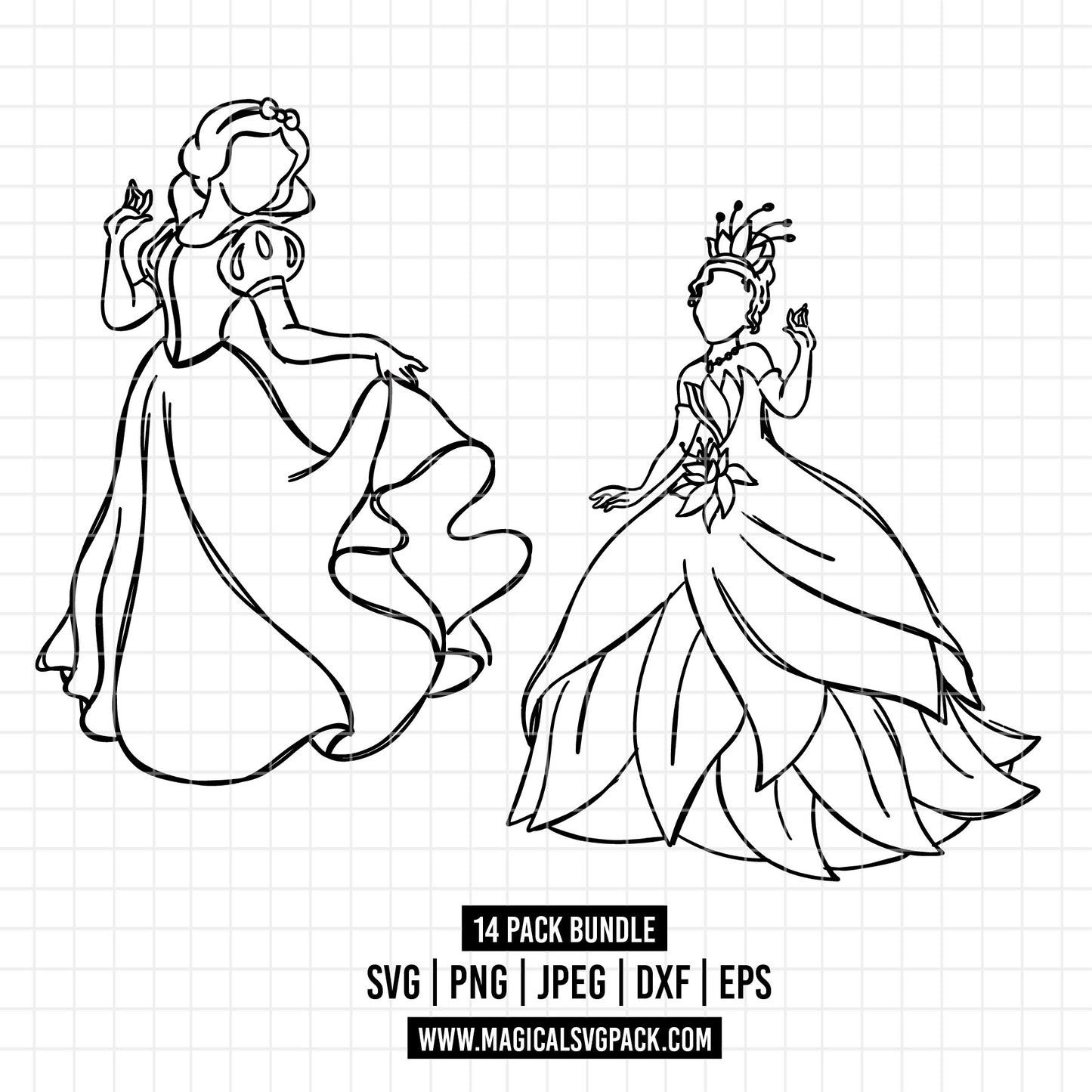 COD1702 - Disney Princess Sketch bundle, Disney princess clipart Svg, Png, Eps, Dxf, Jpeg, vector.