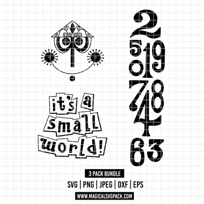 COD1705 - Disney Castle It's Small World icons bundle, Disneyland clipart Svg, Png, Eps, Dxf, Jpeg, vector.