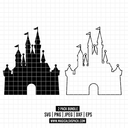 COD1717 - Disney Castle Silhouettes bundle, Disneyland clipart Svg, Png, Eps, Dxf, Jpeg, vector.