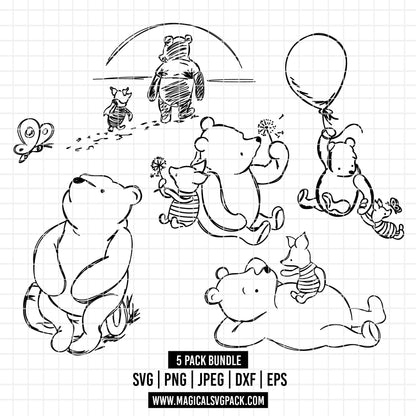 COD1738 - Winnie the Pooh and Piglet bundle, Disney clipart Svg, Png, Eps, Dxf, Jpeg, vector.