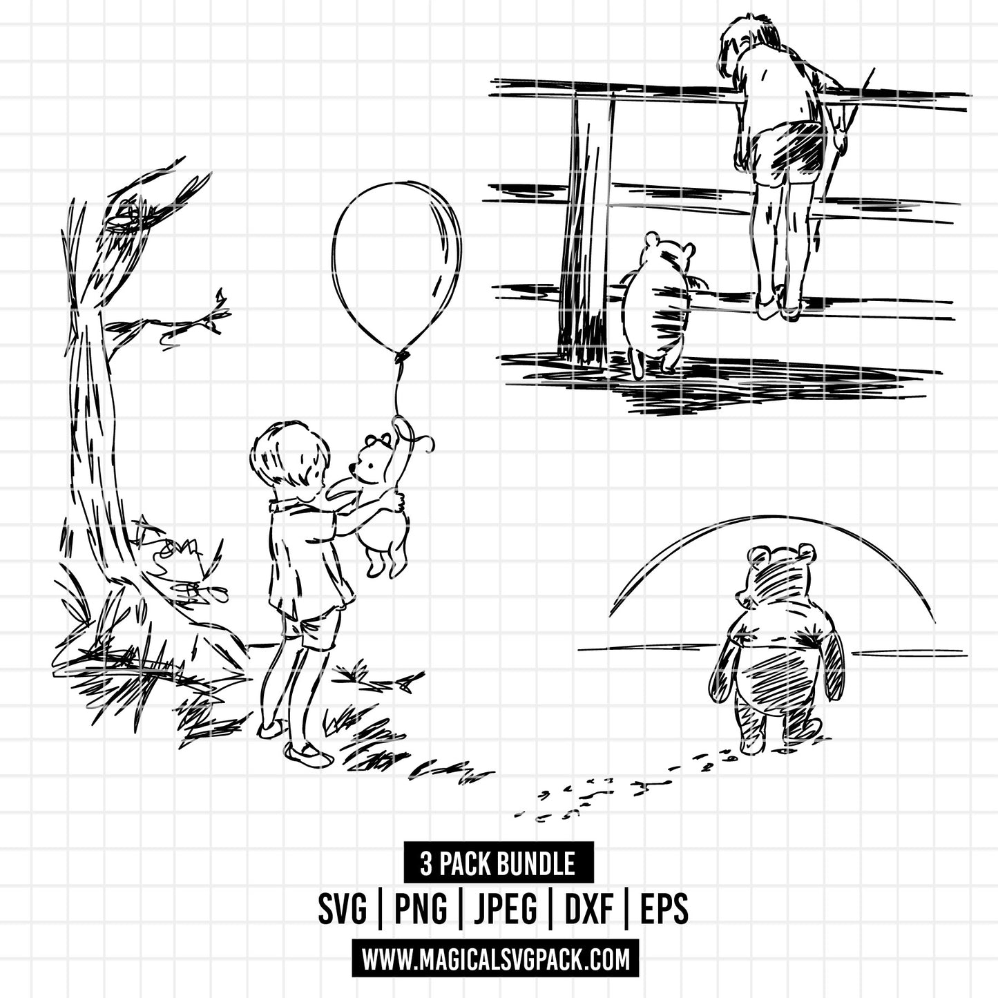COD1739 - Winnie the Pooh and Christopher Robin bundle, Disney clipart Svg, Png, Eps, Dxf, Jpeg, vector.