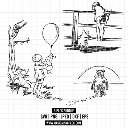COD1739 - Winnie the Pooh and Christopher Robin bundle, Disney clipart Svg, Png, Eps, Dxf, Jpeg, vector.