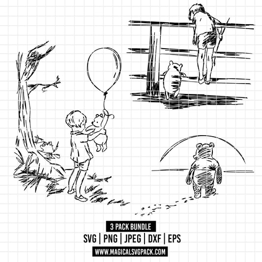 COD1739 - Winnie the Pooh and Christopher Robin bundle, Disney clipart Svg, Png, Eps, Dxf, Jpeg, vector.
