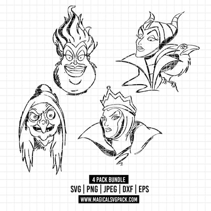COD1767 - Disney Villains Sketch bundle, Disney villains clipart Svg, Png, Eps, Dxf, Jpeg, vector.