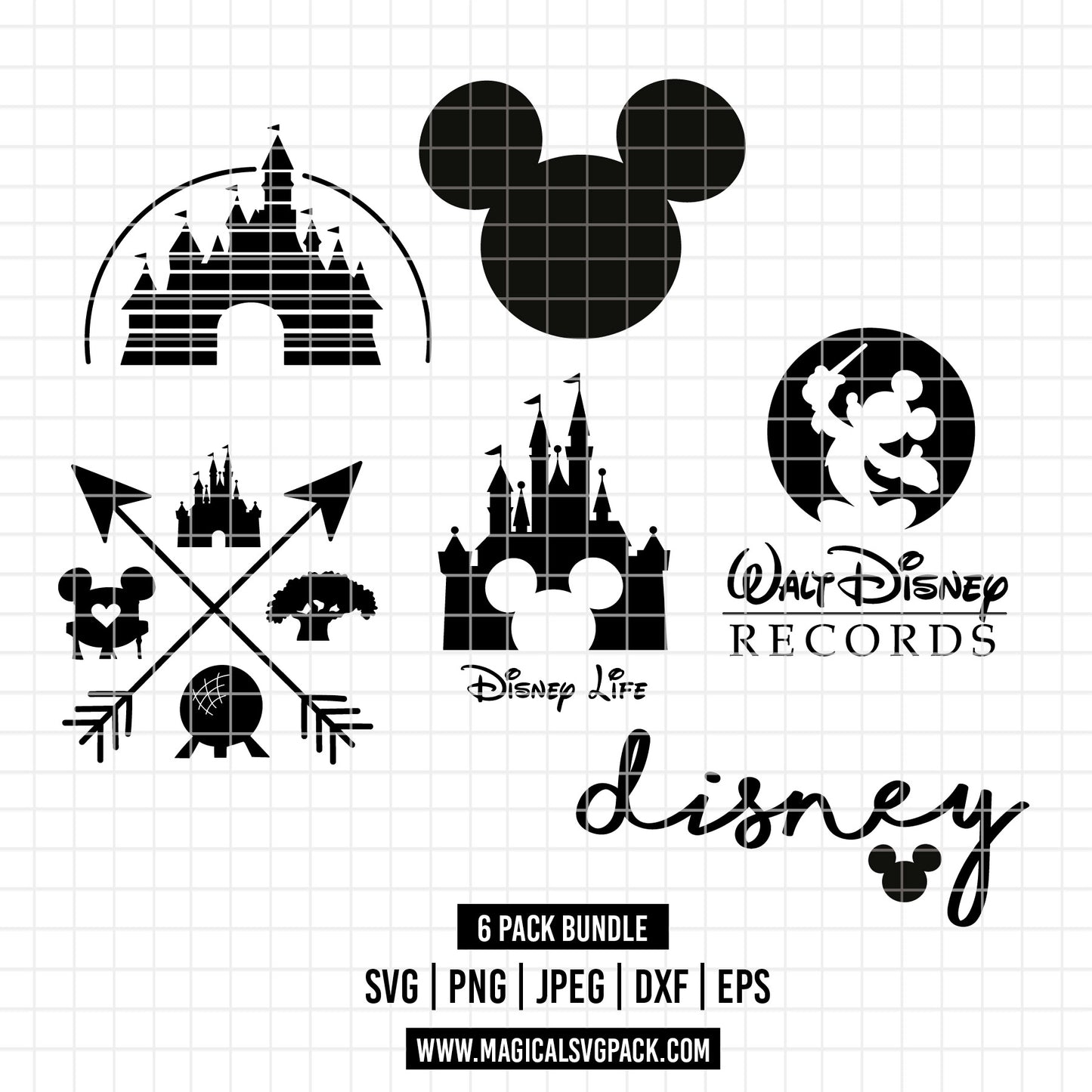 COD1804 - Disney trips icons bundle, Disney Magic Kingdom clipart Svg, Png, Eps, Dxf, Jpeg, vector.