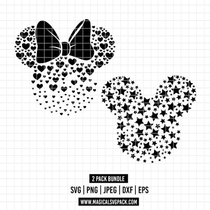 COD1807 - Mickey & Minnie head silhouettes bundle, Disney clipart Svg, Png, Eps, Dxf, Jpeg, vector.