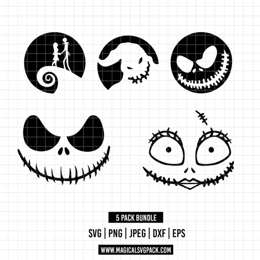 COD1814 - Ooguie boogie, Sally & Jack Face Silhouettes bundle, Disney clipart Svg, Png, Eps, Dxf, Jpeg, vector.