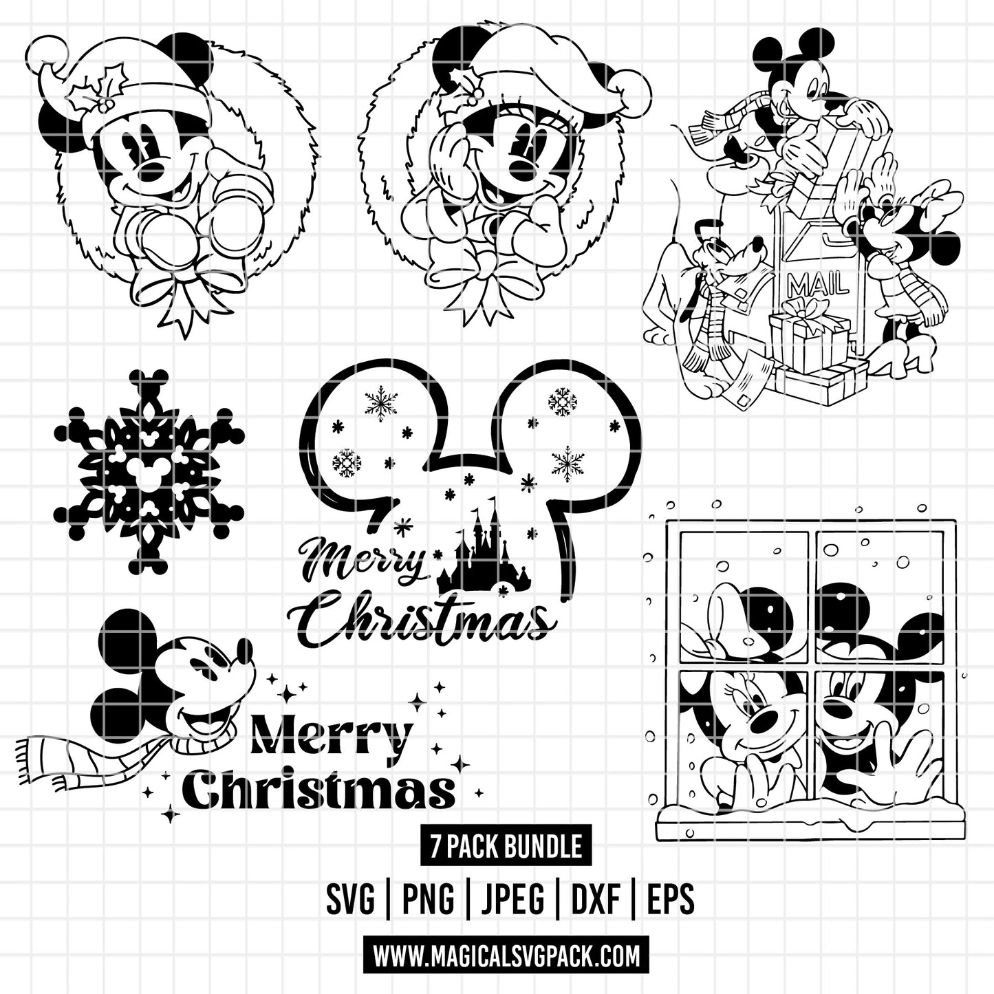 COD1818 - Christmas Mickey & Minnie bundle, Disney Christmas clipart Svg, Png, Eps, Dxf, Jpeg, vector.