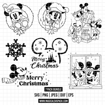 COD1818 - Christmas Mickey & Minnie bundle, Disney Christmas clipart Svg, Png, Eps, Dxf, Jpeg, vector.