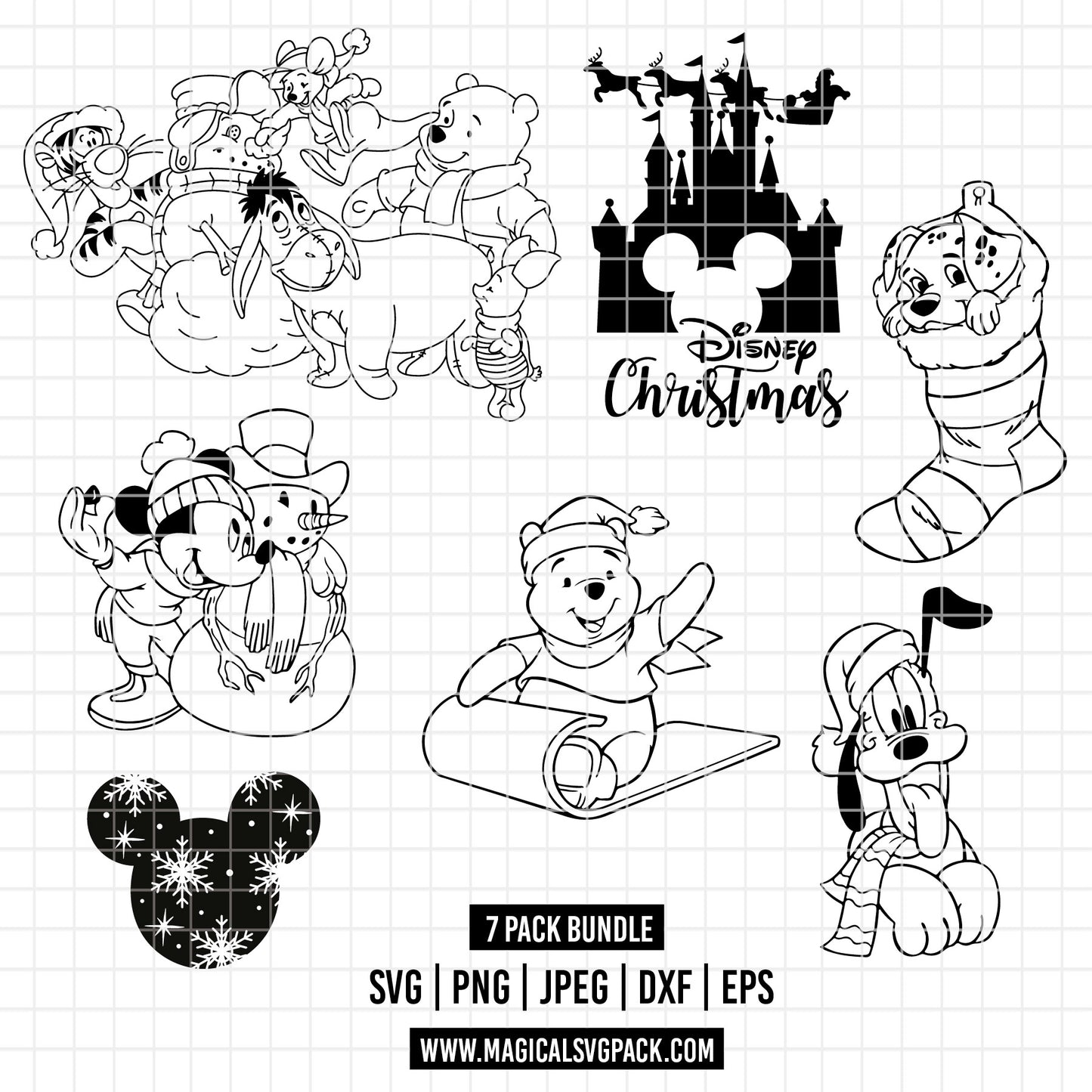 COD1819 - Christmas Disney bundle, Disney Christmas clipart Svg, Png, Eps, Dxf, Jpeg, vector.