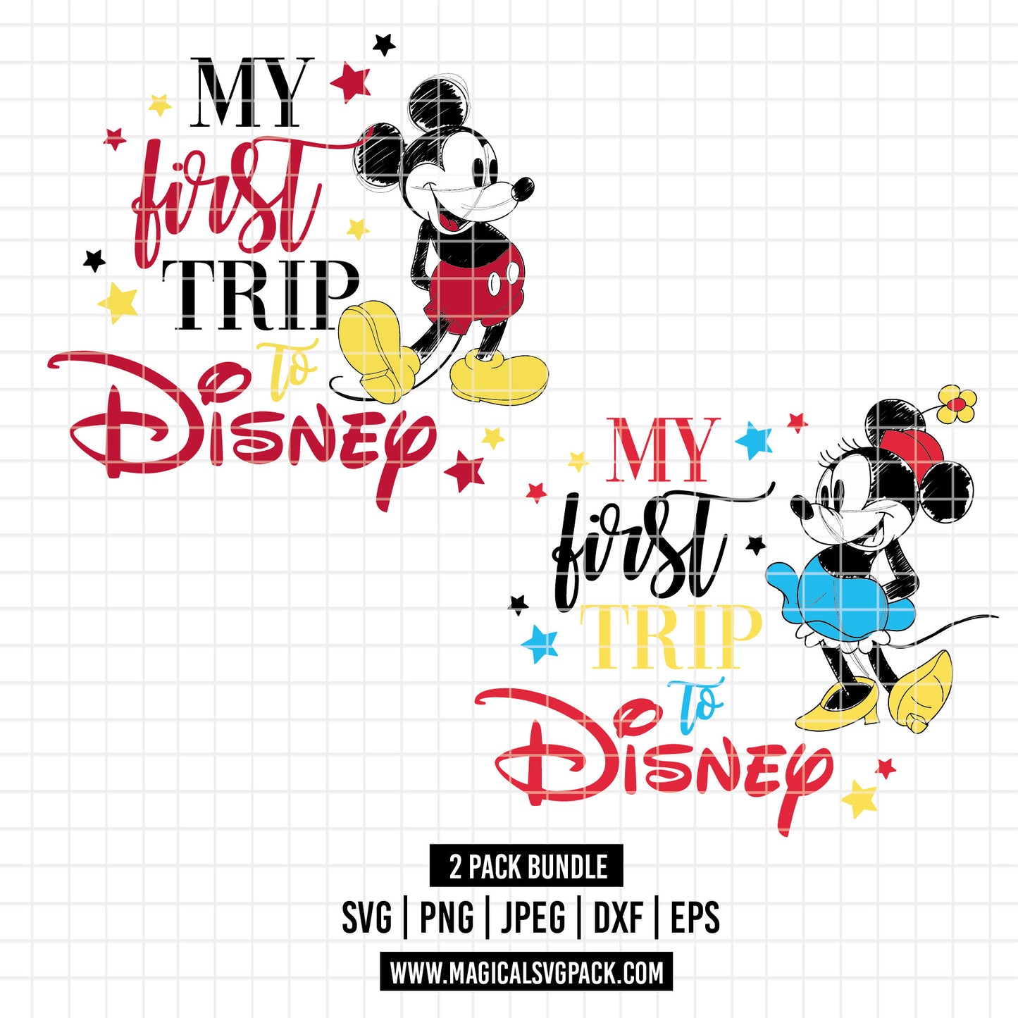 COD1821 - Mickey & Minnie My first trip bundle, Disney trips clipart Svg, Png, Eps, Dxf, Jpeg, vector.