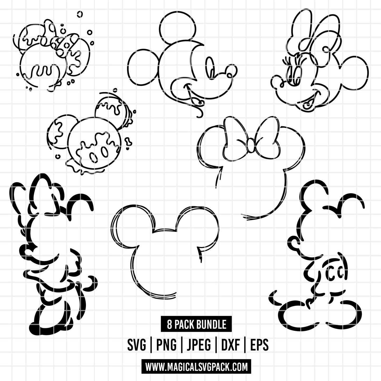 COD1822 - Mickey & Minnie outline silhouettes bundle, Disney clipart Svg, Png, Eps, Dxf, Jpeg, vector.
