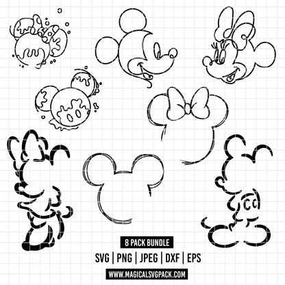COD1822 - Mickey & Minnie outline silhouettes bundle, Disney clipart Svg, Png, Eps, Dxf, Jpeg, vector.