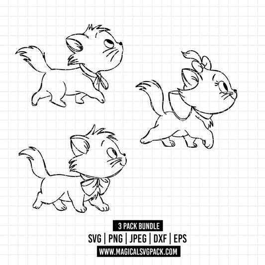 COD1904 - Kitten marie, toulouse and berlioz, The aristocats pack bundle, Disney clipart Svg, Png, Eps, Dxf, Jpeg, vector.