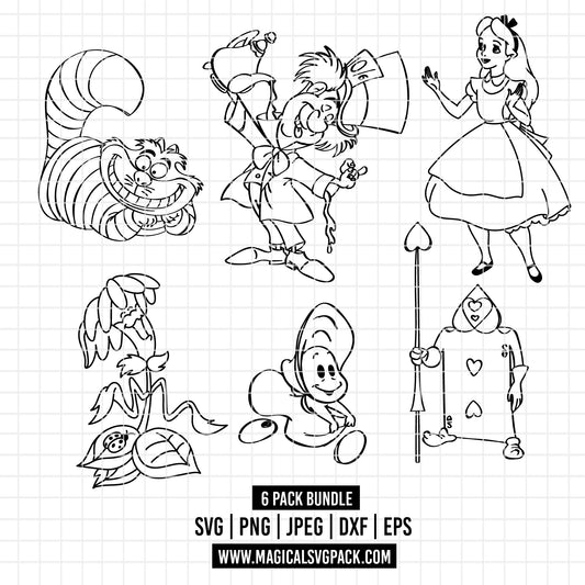 COD2106 - Alice in wonderland & characters pack bundle, Disney clipart Svg, Png, Eps, Dxf, Jpeg, vector.
