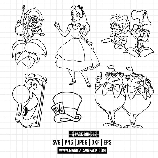 COD2118 - Alice in wonderland & characters pack bundle, Disney clipart Svg, Png, Eps, Dxf, Jpeg, vector.