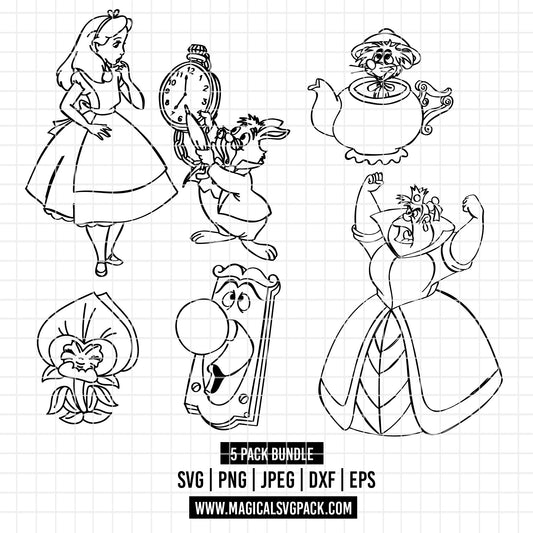 COD2119 - Alice in wonderland & characters pack bundle, Disney clipart Svg, Png, Eps, Dxf, Jpeg, vector.