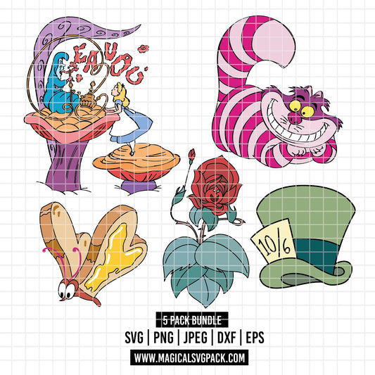 COD2121 - Alice in wonderland & characters pack bundle, Disney clipart Svg, Png, Eps, Dxf, Jpeg, vector.